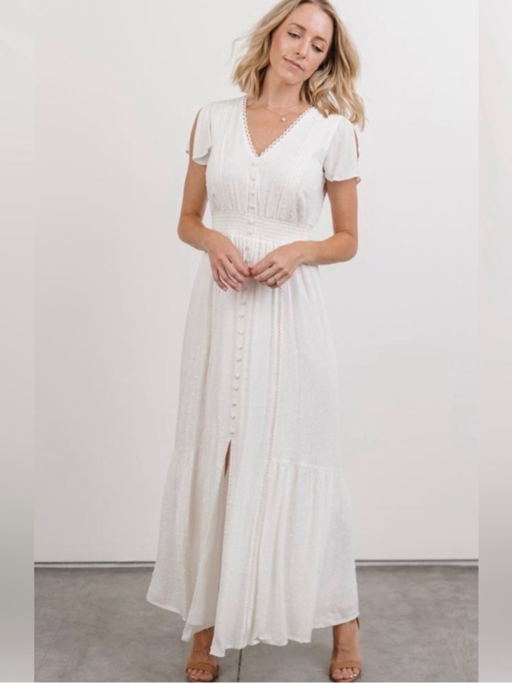 Baltic born stein dress white Swiss dot button up maxi
